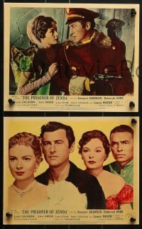 6d112 PRISONER OF ZENDA 7 color English FOH LCs 1952 art of Stewart Granger kissing pretty Deborah Kerr!