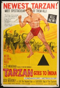 6k459 TARZAN GOES TO INDIA Aust 1sh 1962 great image of Jock Mahoney as the King of the Jungle!