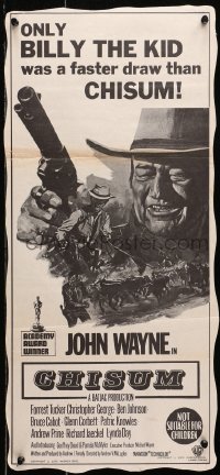 6k559 CHISUM Aust daybill 1970 only Billy the Kid draws faster than big John Wayne, cool art!