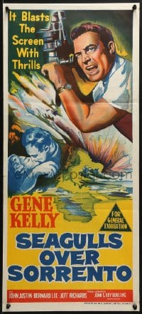 6k576 CREST OF THE WAVE Aust daybill 1954 great close up of angry Gene Kelly at periscope of submarine!