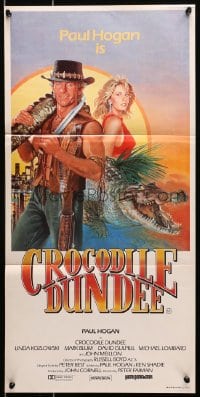 6k578 CROCODILE DUNDEE Aust daybill 1986 different art of Paul Hogan & Linda Kozlowski by Clinton!