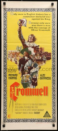 6k579 CROMWELL Aust daybill 1970 different art of Richard Harris & Alec Guinness by Terpning!