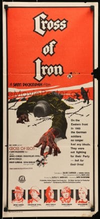 6k580 CROSS OF IRON Aust daybill 1977 Peckinpah, art of fallen World War II Nazi soldier!