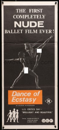 6k583 DANCE OF ECSTASY Aust daybill 1972 the first completely nude ballet film ever!