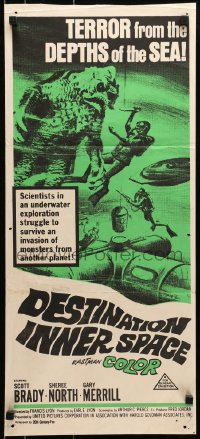 6k594 DESTINATION INNER SPACE Aust daybill 1966 terror from the depths of the sea, cool monster image!