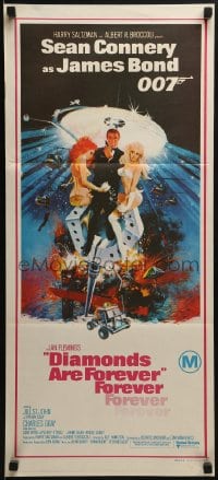 6k596 DIAMONDS ARE FOREVER Aust daybill 1971 art of Connery as James Bond by Robert McGinnis!