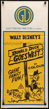 6k600 DONALD DUCK GOES WEST Aust daybill R1970s Disney, great cartoon image of Donald in cowboy outfit!