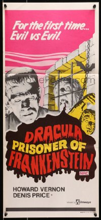 6k603 DRACULA PRISONER OF FRANKENSTEIN Aust daybill 1972 Jesus Franco, images of Universal monsters!