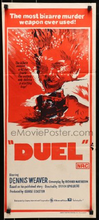 6k605 DUEL Aust daybill 1972 Steven Spielberg, the most bizarre murder weapon ever used!