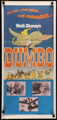 6k606 DUMBO Aust daybill R1976 different colorful train art from Walt Disney circus elephant classic