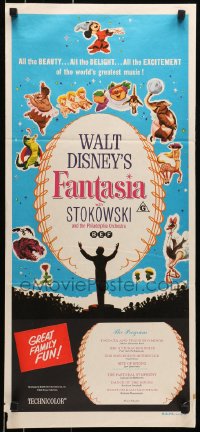 6k624 FANTASIA Aust daybill R1970s images of Mickey Mouse & others, Disney musical cartoon classic!