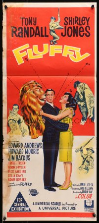 6k643 FLUFFY Aust daybill 1965 great art of huge lion & Tony Randall w/pretty Shirley Jones!