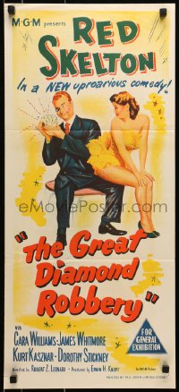 6k667 GREAT DIAMOND ROBBERY Aust daybill 1953 artwork of Red Skelton & sexy Cara Williams!