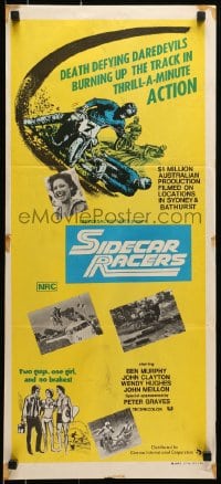 6k904 SIDECAR RACERS Aust daybill 1975 motorcycle racing from Down Under, 2 guys, 1 girl, no brakes