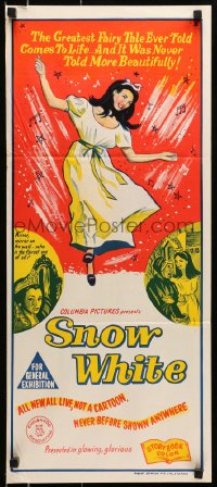 6k916 SNOW WHITE Aust daybill 1962 7 Dwarfs, live German version, cool artwork!