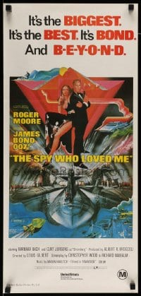 6k923 SPY WHO LOVED ME Aust daybill R1980s great art of Roger Moore as James Bond 007 by Bob Peak!