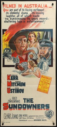 6k933 SUNDOWNERS Aust daybill 1961 Australians Deborah Kerr, Robert Mitchum & Peter Ustinov!