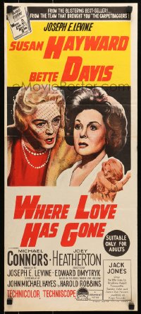 6k982 WHERE LOVE HAS GONE Aust daybill 1964 Susan Hayward, Bette Davis, trashy Harold Robbins!