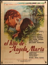 6k147 EL HIJO DE ANGELA MARIA Mexican poster 1974 romantic kissing close-up, top cast in forest!