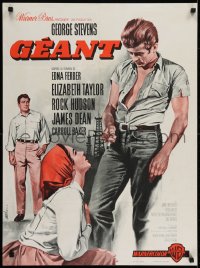 6p377 GIANT French 23x31 R1963 James Dean, Elizabeth Taylor, Rock Hudson, Stevens, Jean Mascii art!