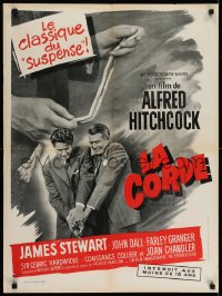 6p395 ROPE French 24x32 R1963 image of James Stewart holding the rope, Alfred Hitchcock classic!