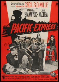 6p402 UNION PACIFIC French 22x32 R1960s Cecil B. DeMille, Stanwyck, McCrea & cool train title!