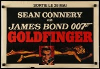 6p418 GOLDFINGER teaser French 15x21 R1970s great different art of Sean Connery and Shirley Eaton!