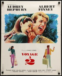 6p438 TWO FOR THE ROAD French 18x22 1967 laughing Audrey Hepburn & Albert Finney by Grinsson!