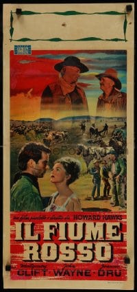 6p534 RED RIVER Italian locandina R1950s art of John Wayne, Montgomery Clift & more, Howard Hawks