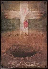 6p974 PRZEKLETA ZIEMIA Polish 26x38 1983 different wild art of cross and bleeding heart!