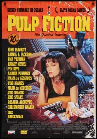 6p975 PULP FICTION Polish 27x39 1995 Quentin Tarantino, sexy Uma Thurman smoking Winns in bed!