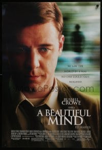 6r083 BEAUTIFUL MIND DS 1sh 2001 Ron Howard directed, great close up image of Russell Crowe!