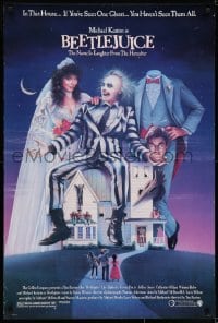 6r091 BEETLEJUICE style A 1sh 1988 Tim Burton, Ramsey art of Keaton, Baldwin & Geena Davis!