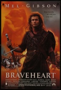 6r134 BRAVEHEART advance DS 1sh 1995 cool image of Mel Gibson as William Wallace!