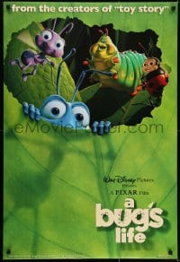 6r147 BUG'S LIFE DS 1sh 1998 cute Disney/Pixar CG cartoon, cute image of cast on leaf, book promotion!