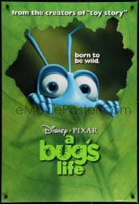 6r148 BUG'S LIFE teaser DS 1sh 1998 Disney, Pixar, close-up of ant peeking through leaf!