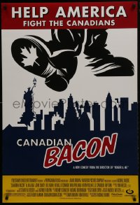 6r156 CANADIAN BACON DS 1sh 1995 Alan Alda, John Candy, Michael Moore, help America fight Canada!