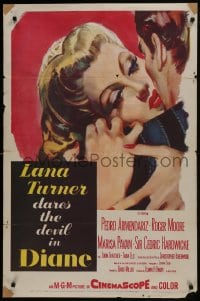 6r244 DIANE 1sh 1956 sexy Lana Turner dares the devil, great close up romantic art!