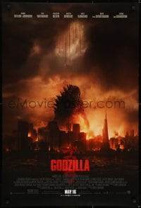 6r355 GODZILLA advance DS 1sh 2014 Bryan Cranston, image of monster over burning San Francisco!