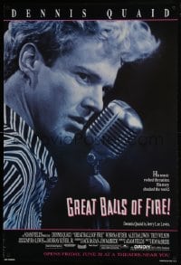 6r366 GREAT BALLS OF FIRE style A advance 1sh 1989 Dennis Quaid as rock & roll star Jerry Lee Lewis