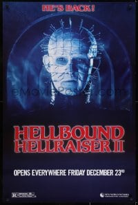 6r400 HELLBOUND: HELLRAISER II teaser 1sh 1988 Clive Barker, close-up of Pinhead, he's back!