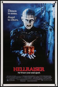 6r401 HELLRAISER 1sh 1987 Clive Barker horror, great image of Pinhead, he'll tear your soul apart!