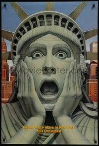 6r413 HOME ALONE 2 teaser DS 1sh 1992 wacky art of Macaulay Culkin as Statue of Liberty!