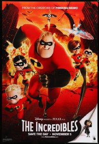 6r435 INCREDIBLES teaser DS 1sh 2004 great image of Disney/Pixar animated superhero family!