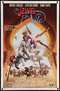 6r463 JEWEL OF THE NILE 1sh 1985 great art of Michael Douglas, Kathleen Turner & Danny DeVito!