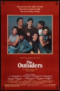 6r661 OUTSIDERS 1sh 1982 Coppola, S.E. Hinton, Howell, Dillon, Macchio & top cast, no border design!