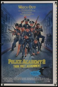 6r693 POLICE ACADEMY 2 printer's test 1sh 1985 Steve Guttenberg, Bubba Smith, Struzan art of cast!