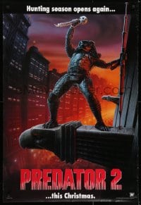 6r701 PREDATOR 2 teaser DS 1sh 1990 great full-length image of alien hunter in L.A.!