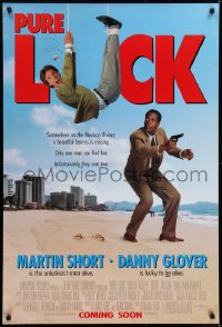 6r710 PURE LUCK advance DS 1sh 1991 wacky image of Martin Short, Danny Glover on the beach!