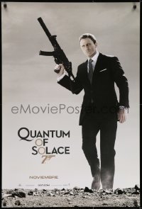 6r714 QUANTUM OF SOLACE intl Spanish language teaser 1sh 2008 Craig as Bond w/ UMP submachine gun!